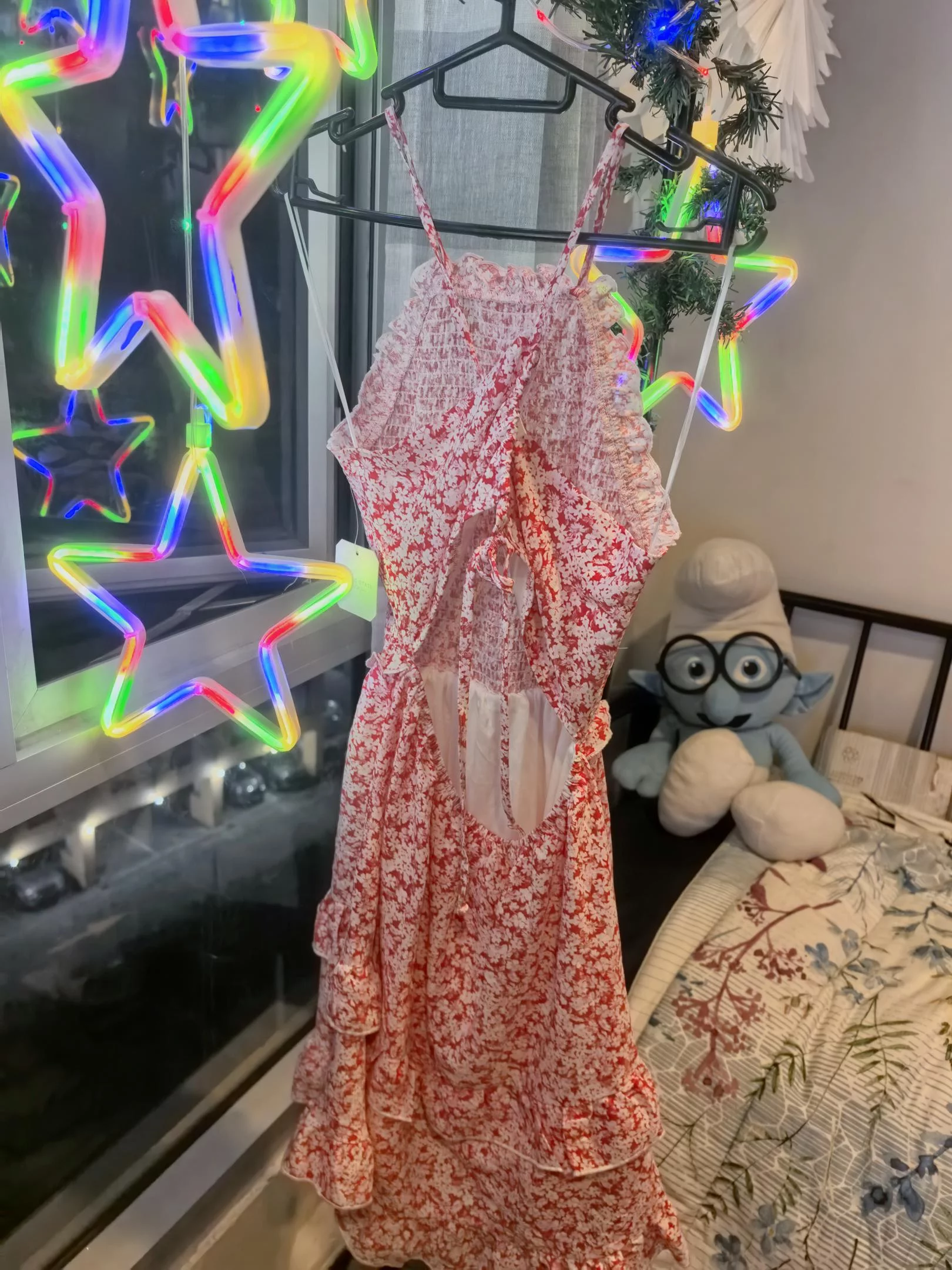 Red floral knee Length dress