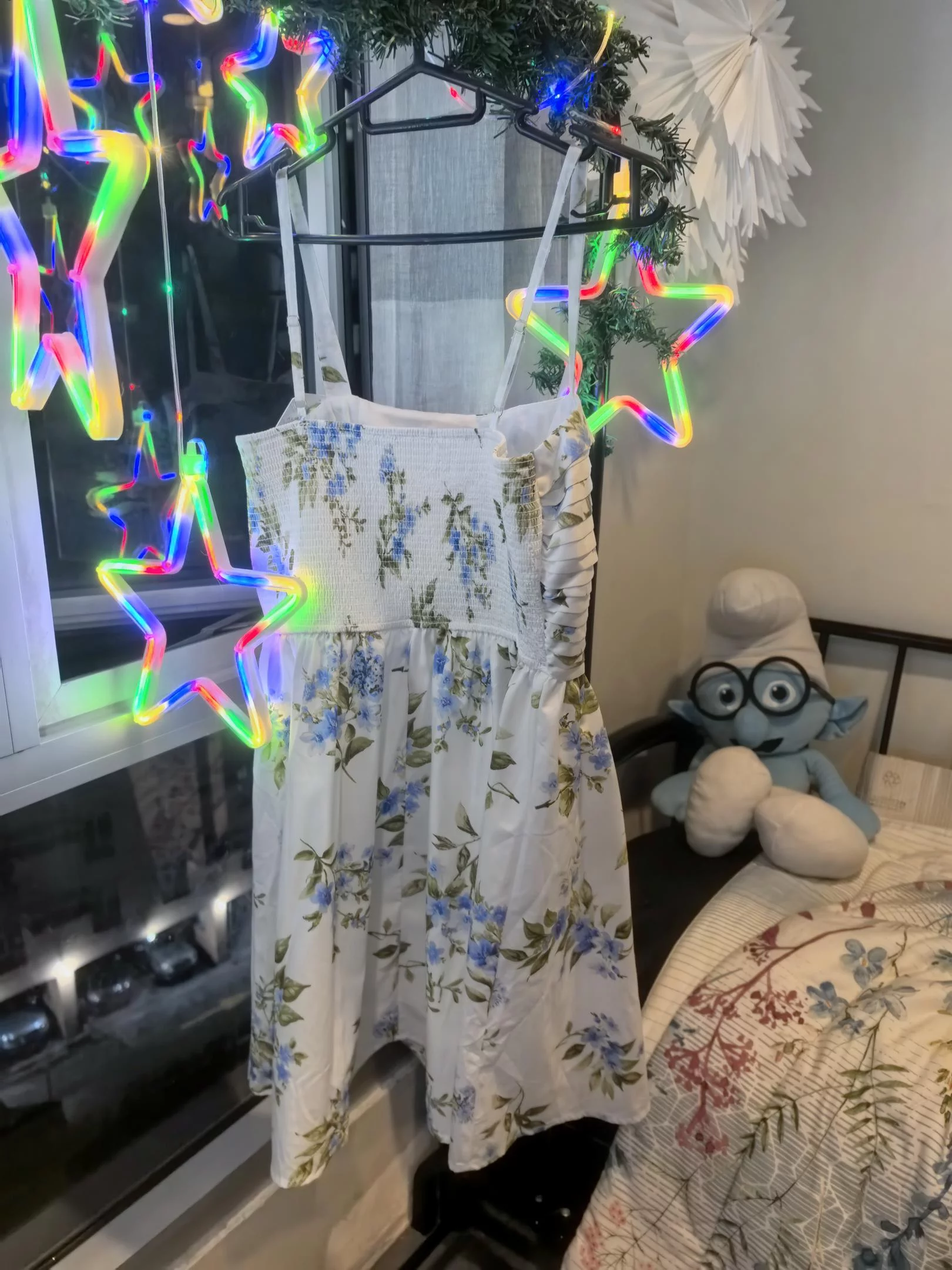 White floral thin strap dress