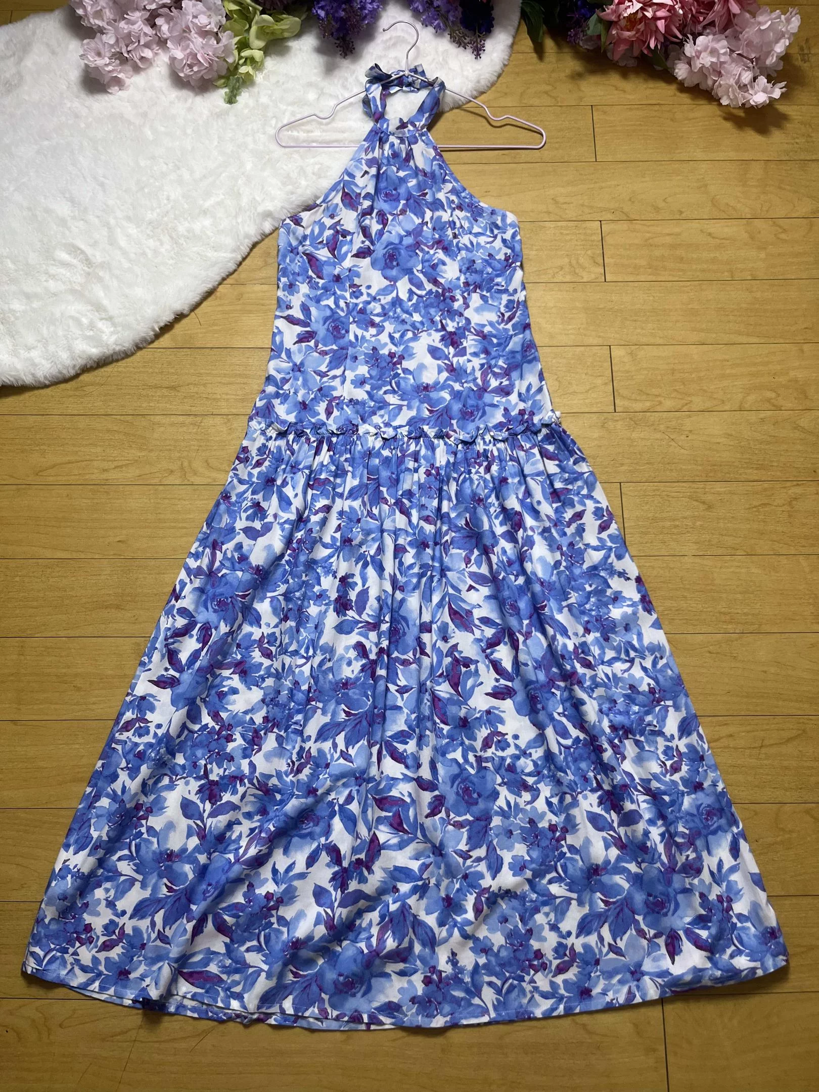 INTO FASHION FLORAL PRINT HALTER NECK MAXI DRESS