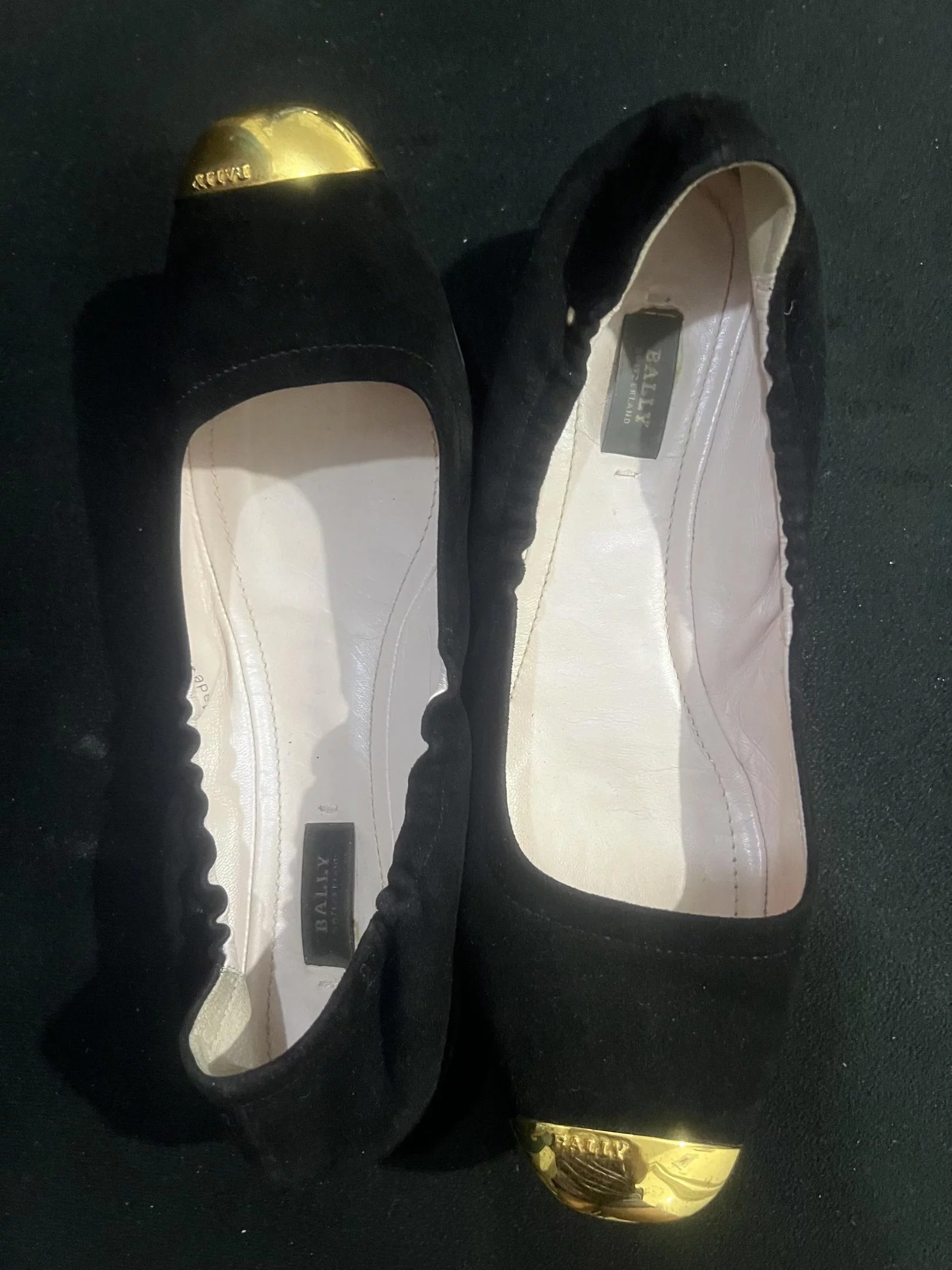 Ballet Flats Velvet Black Gold Toe
