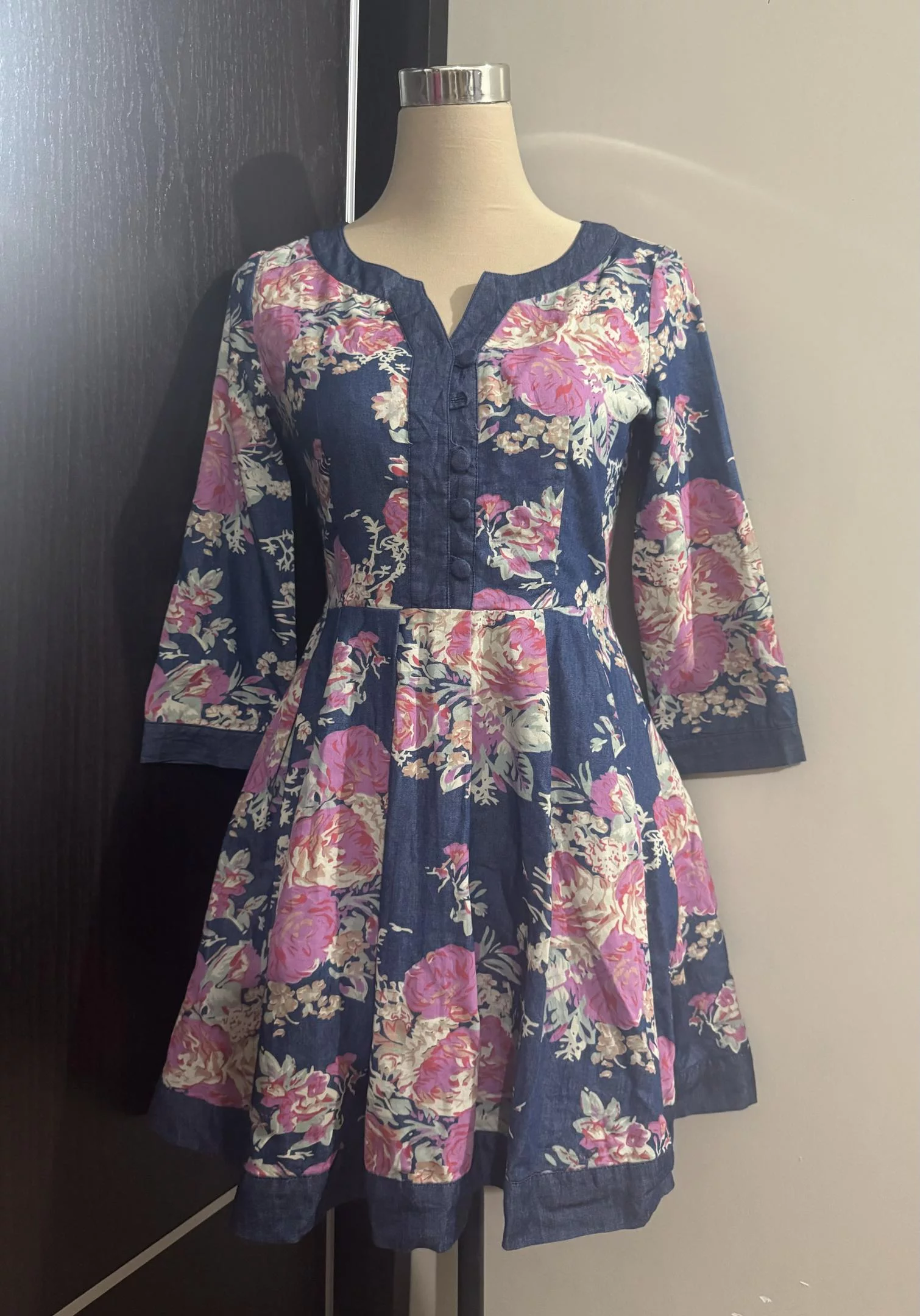 Denim Dress Floral Vintage Print